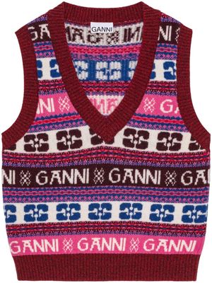 GANNI Fair Isle-intarsia sweater vest - Red