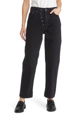 Ganni Figni Dual Button Fly Organic Cotton Jeans in Washed Black/Black