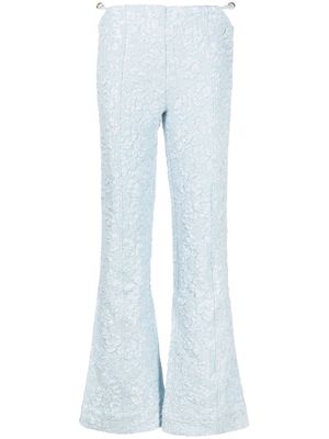 GANNI floral-jacquard flared trousers - Blue
