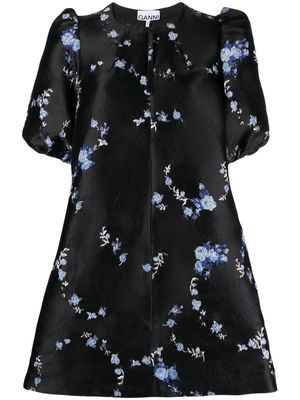 GANNI floral-jacquard minidress - Black