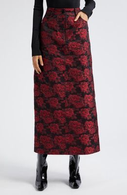Ganni Floral Jacquard Skirt in High Risk Red
