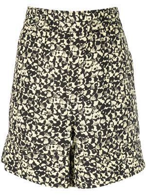 GANNI floral-print high-waisted shorts - Black