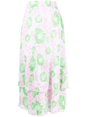 GANNI floral-print layered midi skirt - Pink