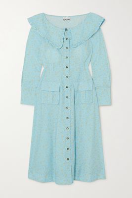 GANNI - Floral-print Organic Cotton-poplin Midi Dress - Blue