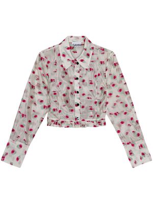 GANNI floral-print organza shirt - Neutrals