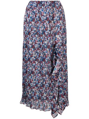 GANNI floral-print pleated midi skirt - Blue