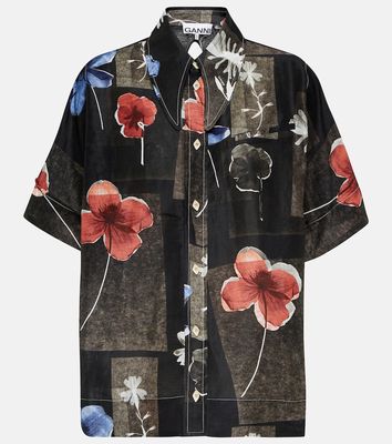 Ganni Floral-printed linen and silk shirt
