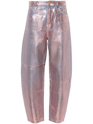 GANNI Foil Stary high-rise tapered-leg jeans - Pink