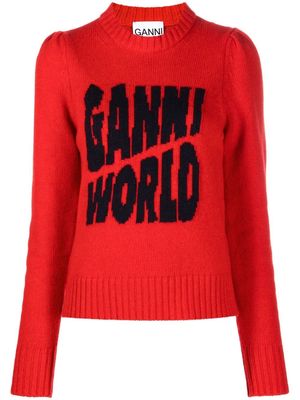 GANNI GANNI WORLD intarsia jumper - Red