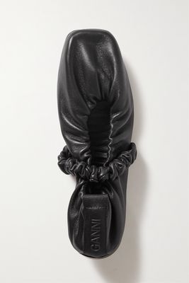 GANNI - Gathered Leather Ballet Flats - Black