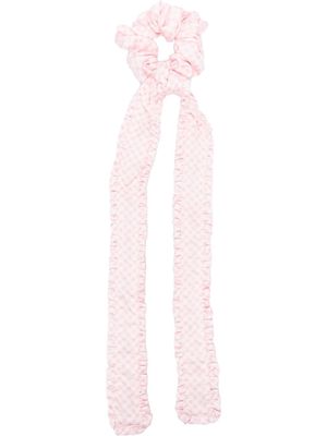 GANNI gingham-ruffled scarf-detail scrunchie - Pink