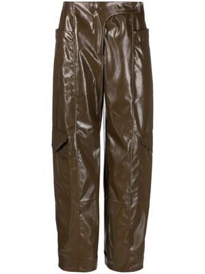 GANNI glossy faux-leather trousers - Brown
