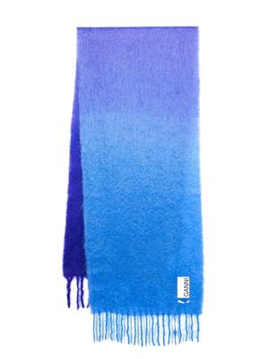 GANNI gradient-effect brushed scarf - Blue