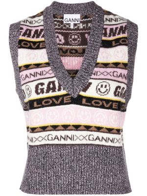 GANNI graphic knitted vest - Grey