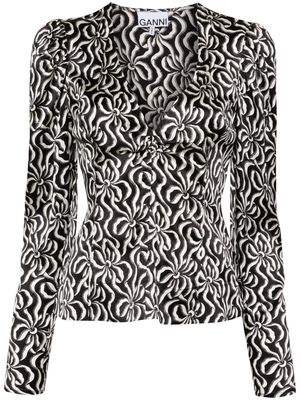 GANNI graphic-print silk blouse - Black