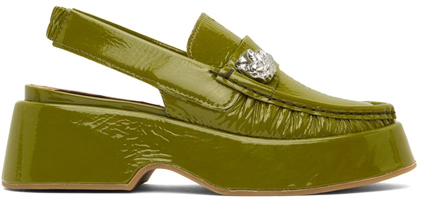 GANNI Green Retro Slingback Platform Loafers