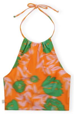 Ganni Halter Recycled Blend Bikini Top in Vibrant Orange