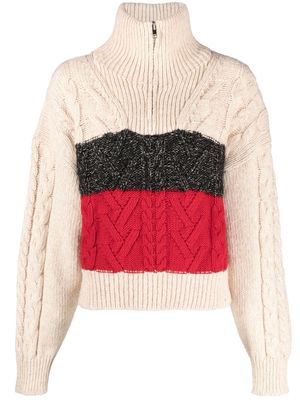 GANNI high-neck cable-knit jumper - Neutrals