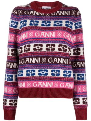 GANNI intarsia-knit crew-neck jumper - Purple