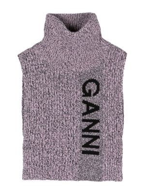 GANNI intarsia-knit logo collar - Pink