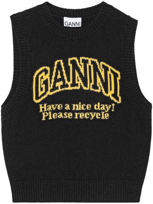 GANNI intarsia-knit logo crew-neck vest - Black