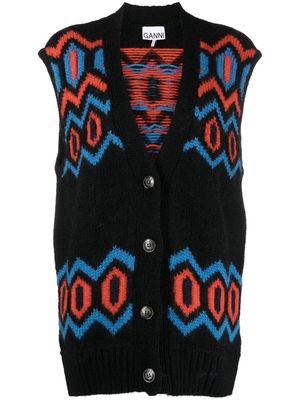 GANNI intarsia-knit wool sleeveless cardigan - Black