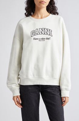 Ganni Isoli Oversize Organic Cotton Graphic Sweatshirt in Egret