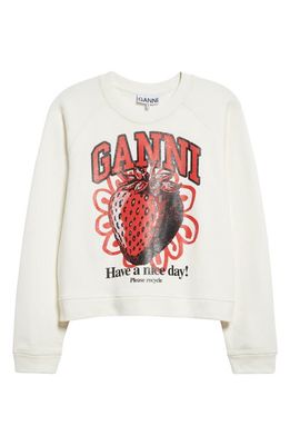 Ganni Isoli Strawberry Raglan Sleeve Organic Cotton Sweatshirt in Vanilla Ice