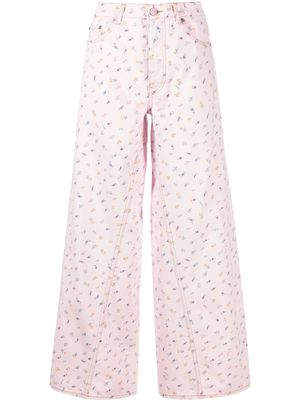 GANNI Joezy floral-print wide-leg jeans - Pink