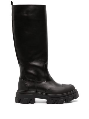 GANNI knee-lenght calf leather boots - Black