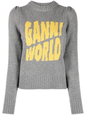 GANNI knitted intarsia-logo jumper - Grey