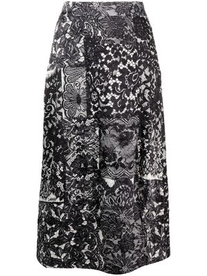GANNI lace-detail midi skirt - Black