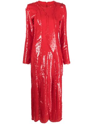 GANNI lace-embellished sequinned gown - Red