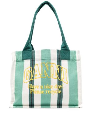 GANNI large striped canvas tote bag - Green