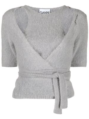 GANNI layered brushed-effect knitted cardigan - Grey