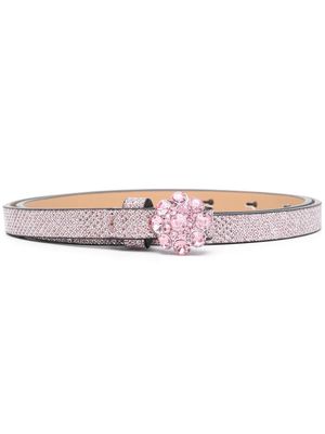 GANNI leather crystal-embellished belt - Pink