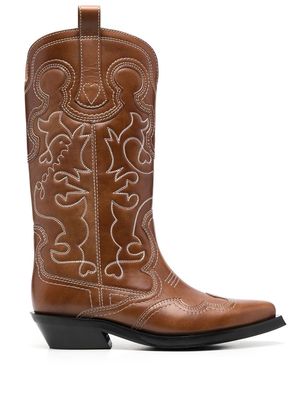GANNI leather Western boots - Brown