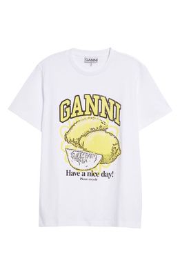 Ganni Lemon Relaxed Organic Cotton T-Shirt in Bright White