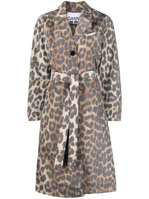 GANNI Leopard Crispy Shell belted coat - Neutrals