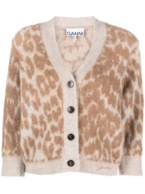 GANNI leopard-jacquard cardigan - Neutrals