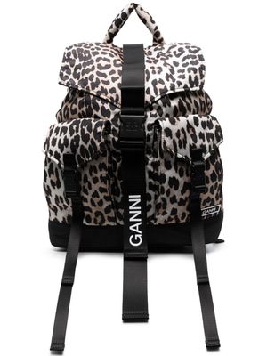 GANNI leopard-print buckled backpack - Brown