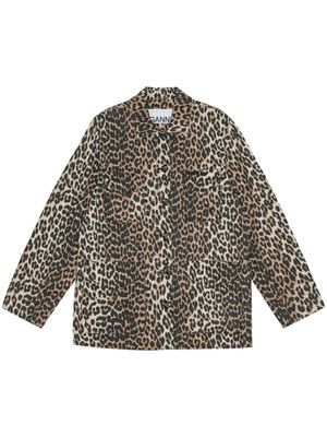 GANNI leopard-print canvas shirt jacket - Brown