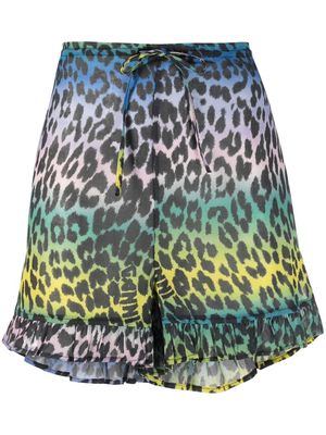 GANNI leopard-print elasticated-waist shorts - Blue