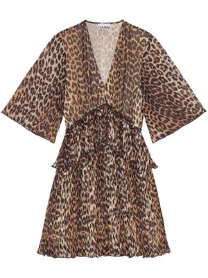 GANNI leopard-print georgette minidress - Brown