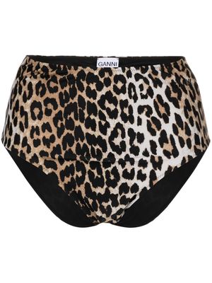 GANNI leopard-print high-waisted bikini-bottoms - Black