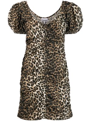 GANNI leopard-print organic cotton dress - Brown