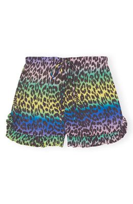 Ganni Leopard Print Ruffle Organic Cotton Cover-Up Shorts in Multicolour