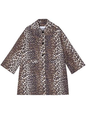 GANNI leopard-print single-breasted coat - Brown
