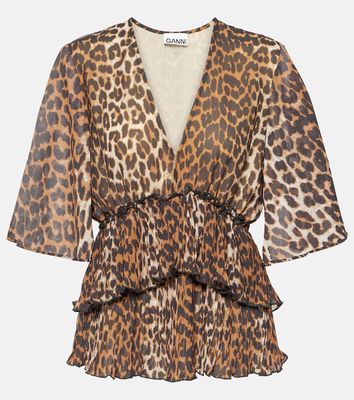 Ganni Leopard-print tiered georgette blouse