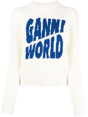 GANNI logo crew-neck jumper - White